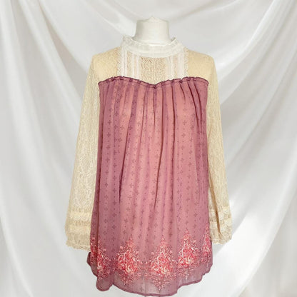 Axes Femme vintage-inspired lace overlay long sleeve tunic top/mini dress 0