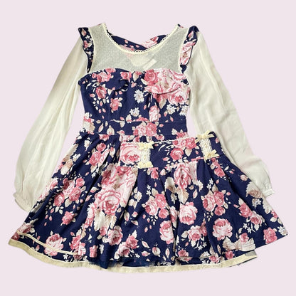 Liz Lisa navy floral mini skirt - sweet and feminine-Lolita aesthetic Jfashion4