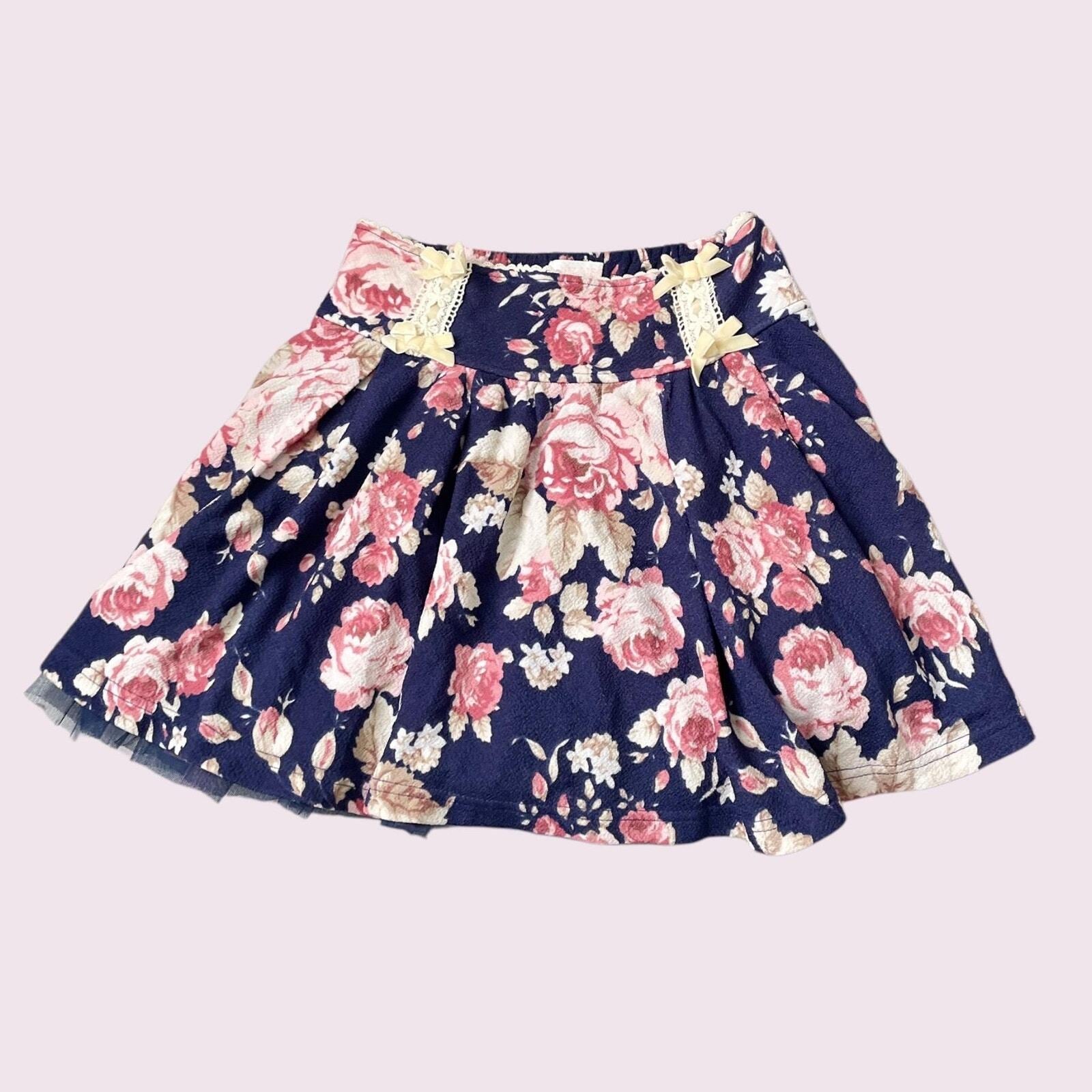 Liz Lisa navy floral mini skirt - sweet and feminine-Lolita aesthetic Jfashion0
