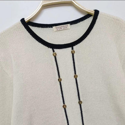 Y2K Japanese Vintage Cream Knit Top with Black Stripe Detail2