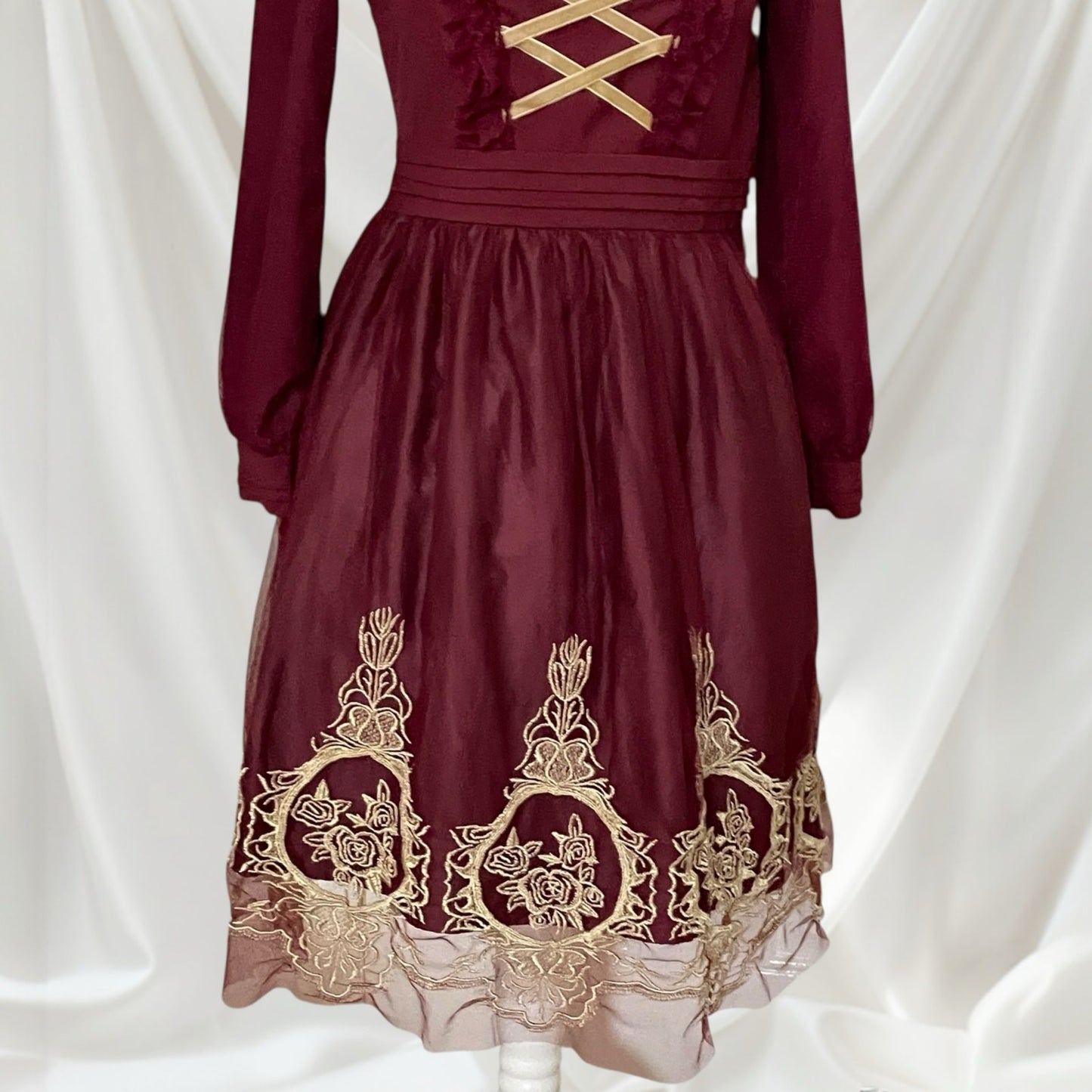 Axes Femme Burgundy Lolita Dress with a Separate Matching Petticoat4