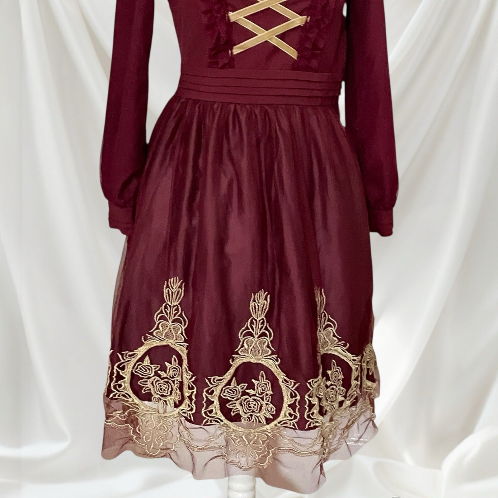 Axes Femme Burgundy Lolita Dress with a Separate Matching Petticoat4