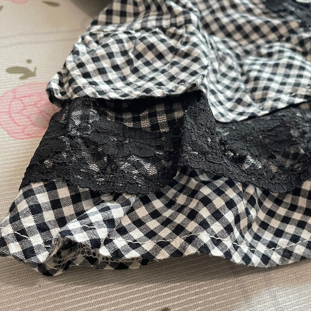 Gingham checkered lace-trim vintage cami top4