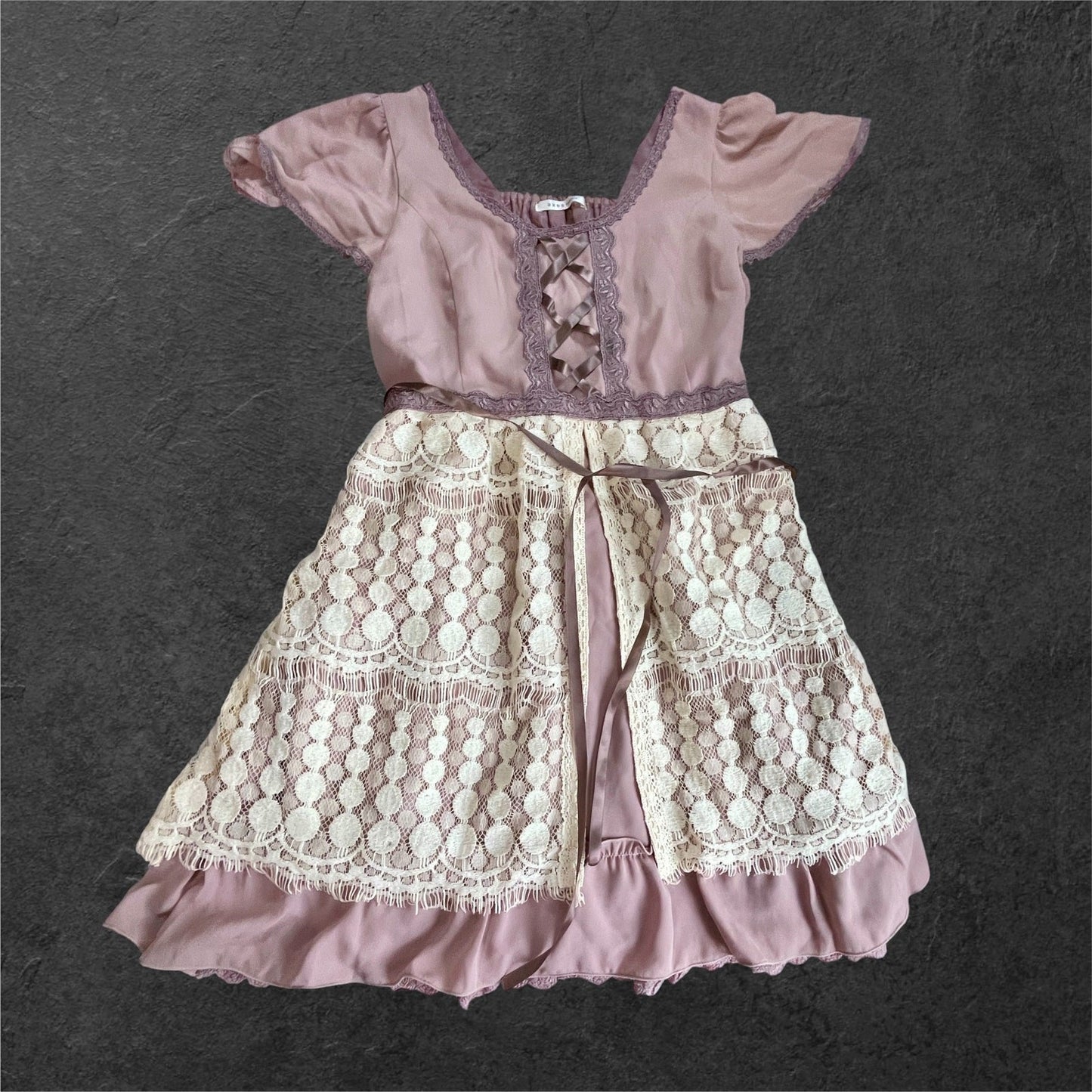 Axes Femme Dusty Rose Lace-Up Dress Cream Floral Lace Overlay0