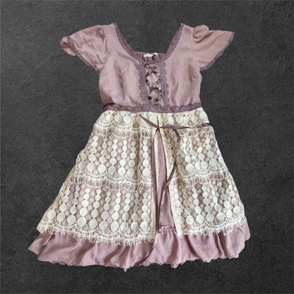 Axes Femme Dusty Rose Lace-Up Dress Cream Floral Lace Overlay0