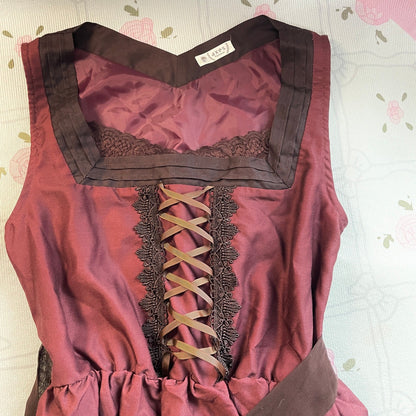 Axes Femme Burgundy Floral Corset Dress Lace Up Retro3