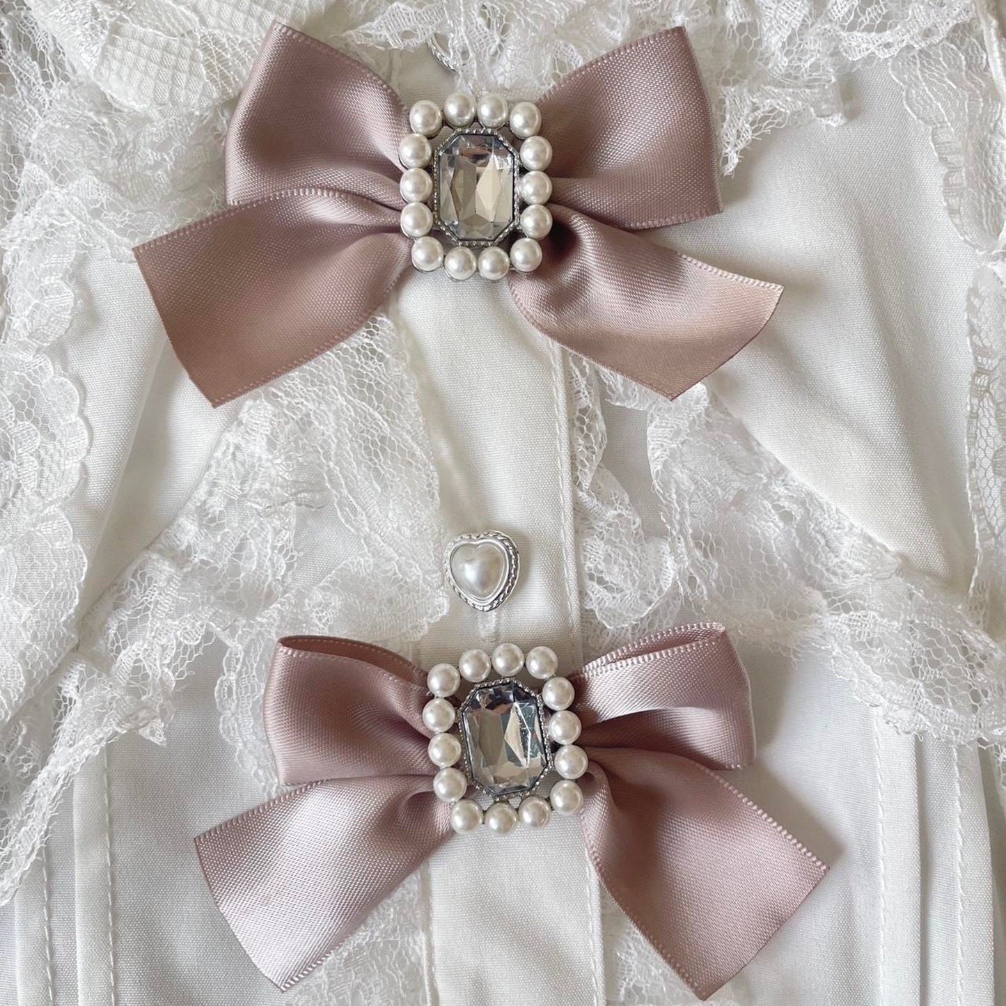 Japanese Brand Noemie lace ribbon blouse with pink satin bows5