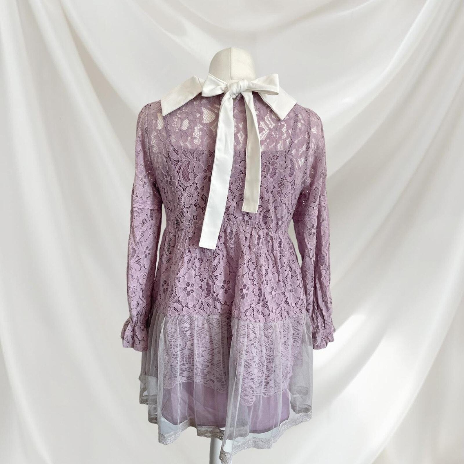 Axes Femme lavender lace dress with bow accent Two-piece set 1