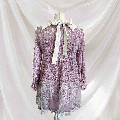 Axes Femme lavender lace dress with bow accent Two-piece set 1