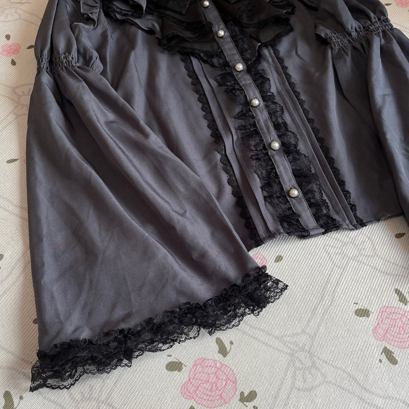 Noemie gothic smoky violet jewel bow blouse with bell sleeves4