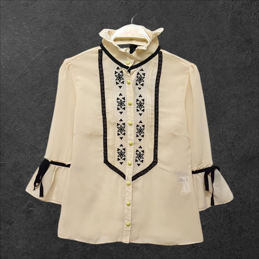 Y2k vintage sheer embroidered blouse with open-back detail – Japanese brand RYU 0