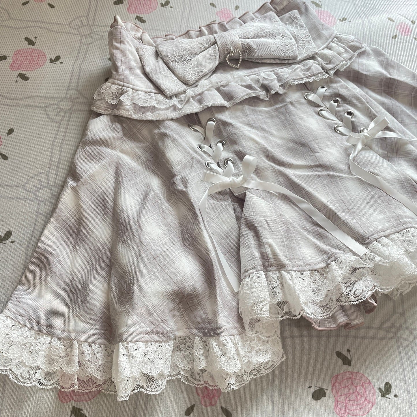 Noemie pink lace up skirt with builtin shorts, girly jfashion2