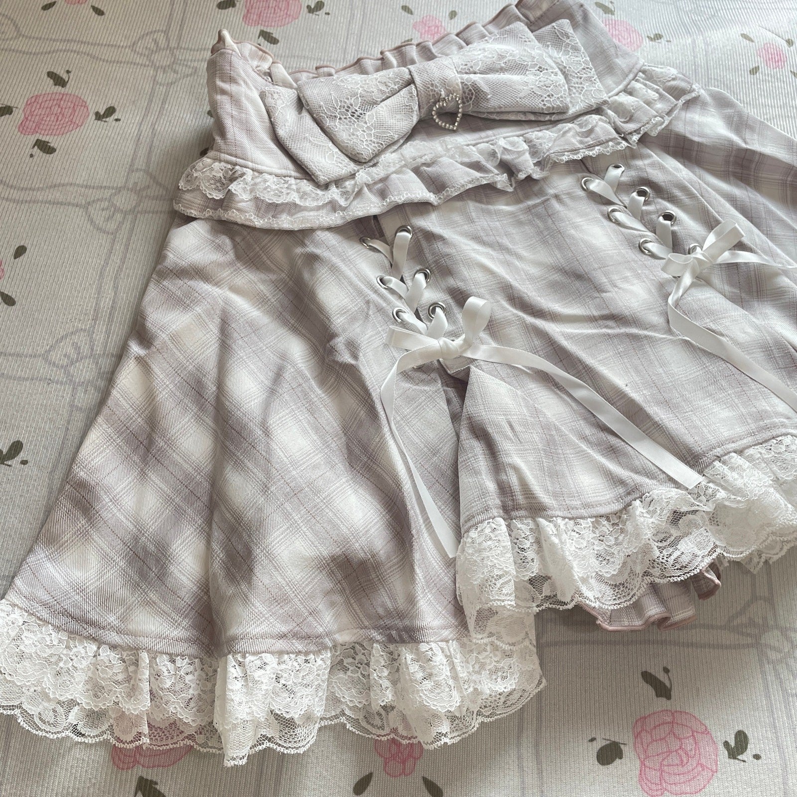 Noemie pink lace up skirt with builtin shorts, girly jfashion2