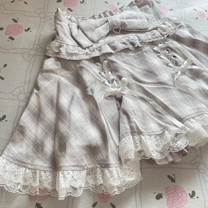 Noemie pink lace up skirt with builtin shorts, girly jfashion2