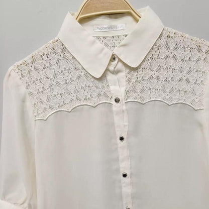 Japanese vintage blouse with lace panel and scallop detail1
