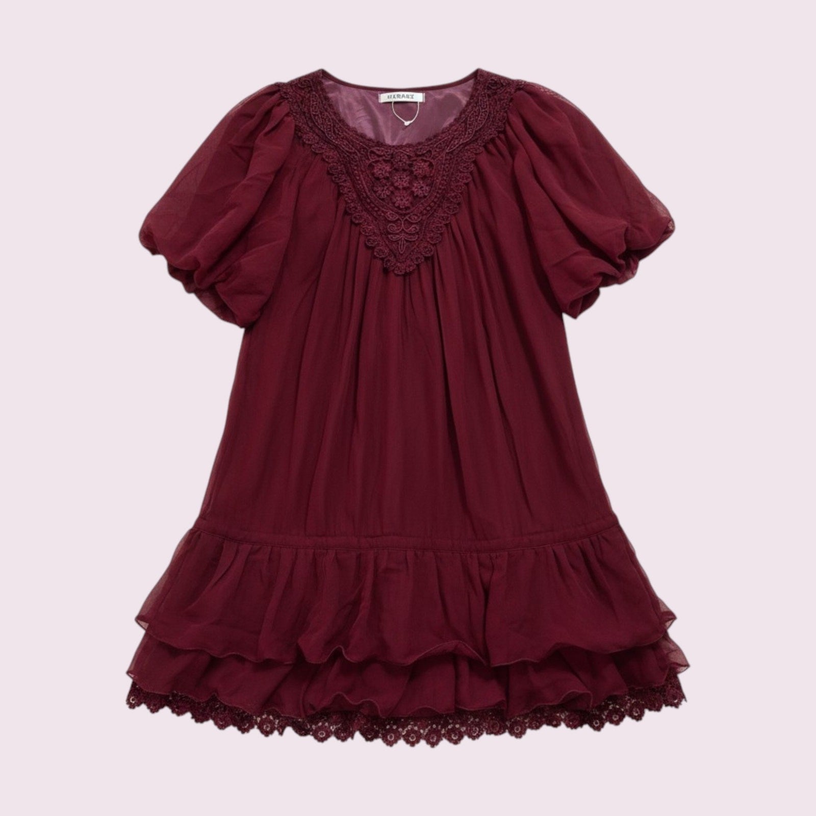 Japanese Vintage Wine Red Lace Dress – Elegant Romantic Style0