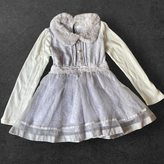 Liz Lisa mini velour dress with lace mesh overlay and faux fur collar0
