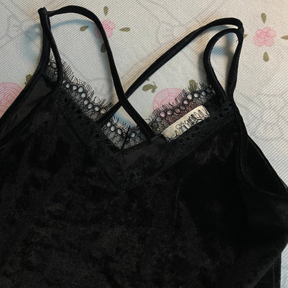 Japanese Vintage Floral Ruffle Skirt & Velvet Camisole Set Y2K Style3