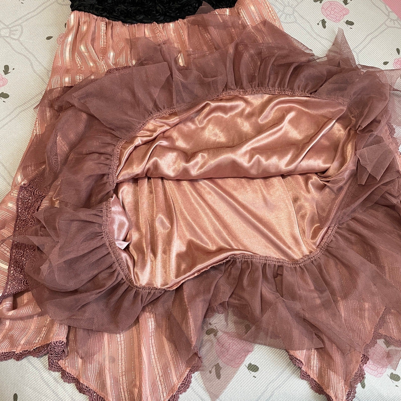 Axes Femme vintage-pink dress, romantic layered hem, classic girly jfashion4