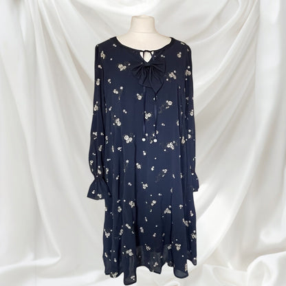 Axes Femme Navy Floral Long Sleeve Dress with Ribbon Bow1