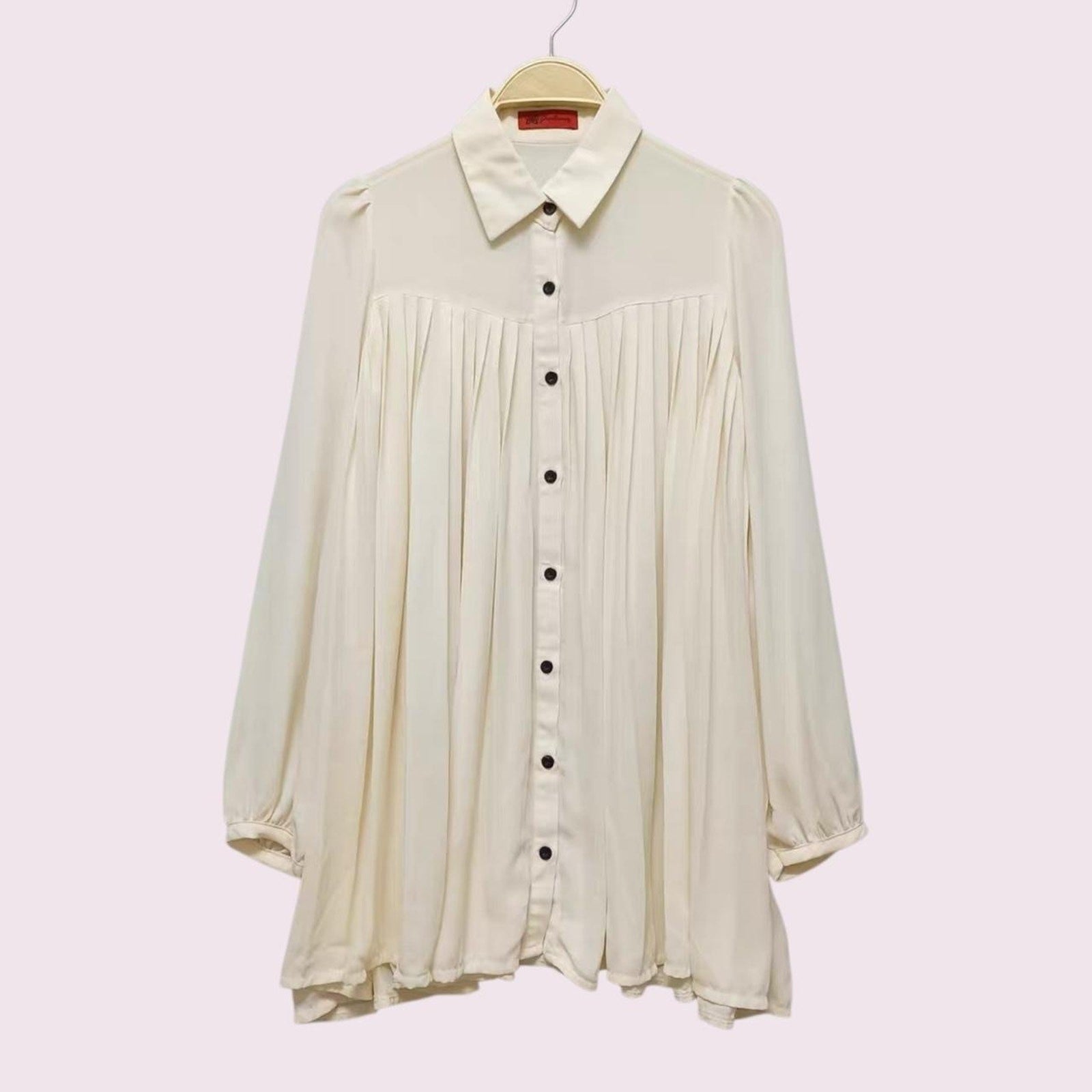 Japanese vintage long-length pleated ivory blouse0