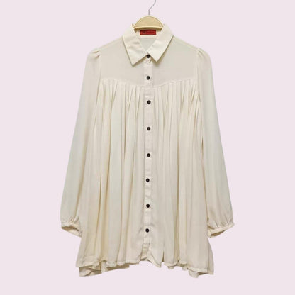 Japanese vintage long-length pleated ivory blouse0