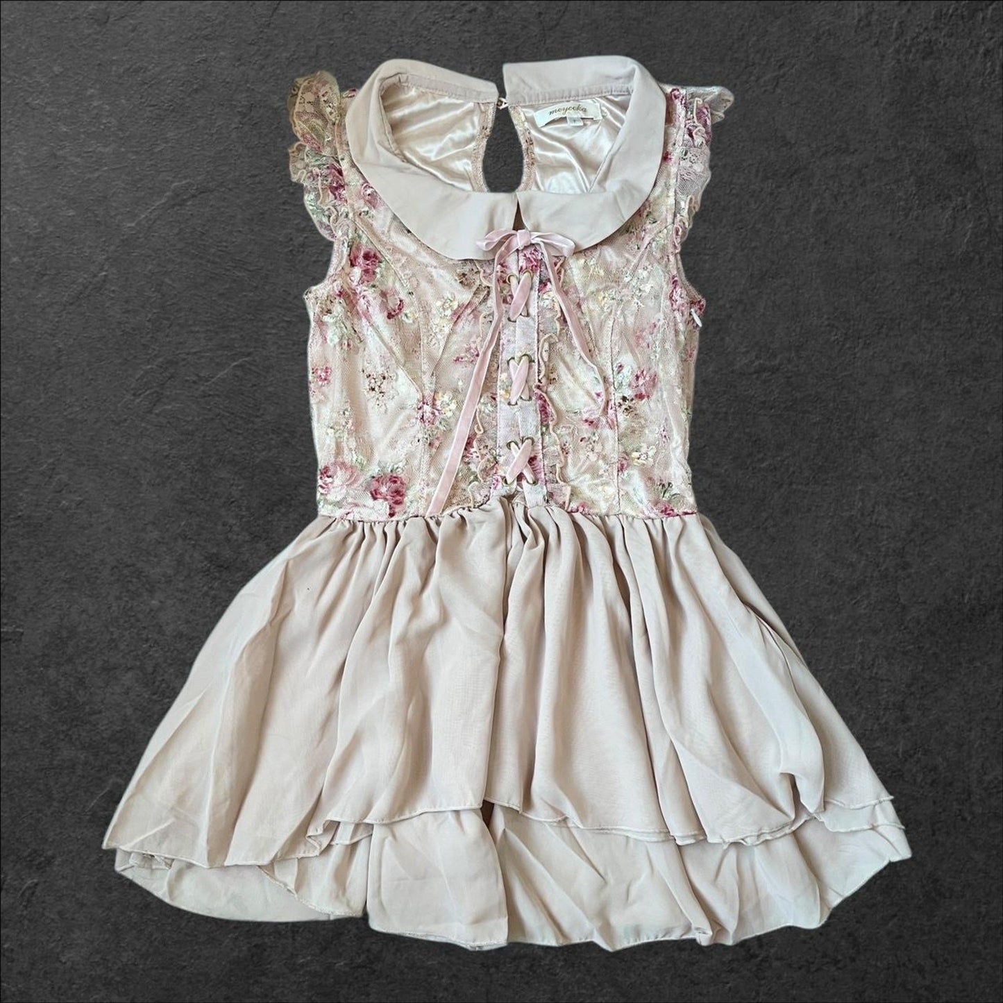 Floral satin collared vintage blouse dress0