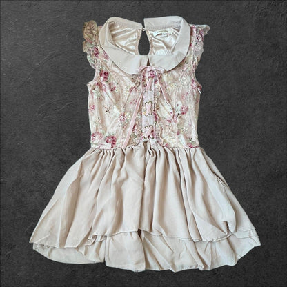Floral satin collared vintage blouse dress0