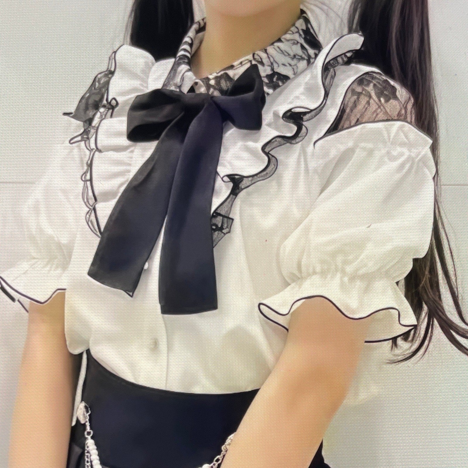 Japanese Brand Lamcy romantic cut-out lace blouse with bow0