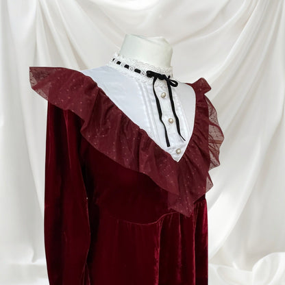Axes Femme Burgundy Velvet Long Sleeve Midi Dress Victorian3