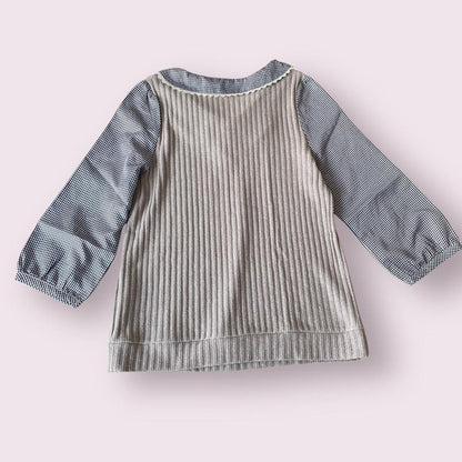 Axes Femme  patchwork knit & gingham top with lace collar1