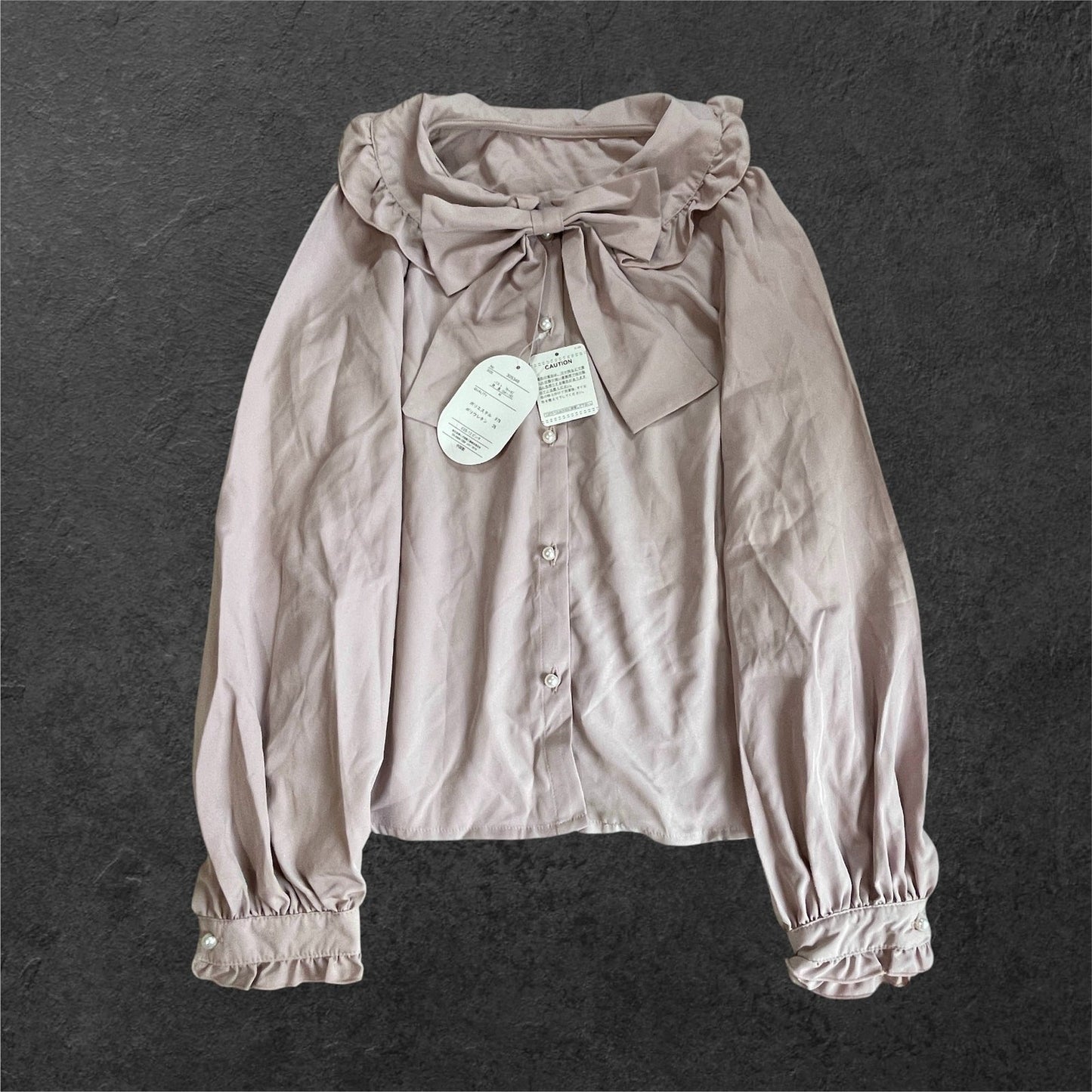 Lily Merry mauve blouse with oversized bow and ruffled collar0