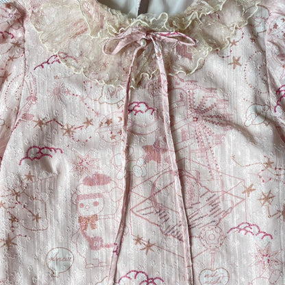 Pop Mart collab chiffon blouse with pastel fantasy print & lace collar4