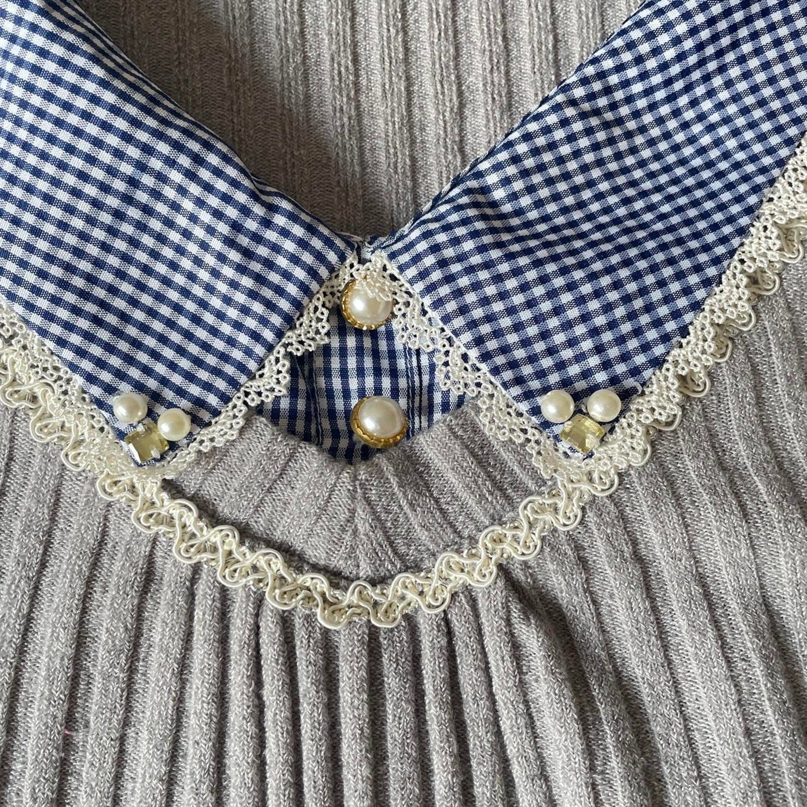Axes Femme  patchwork knit & gingham top with lace collar3