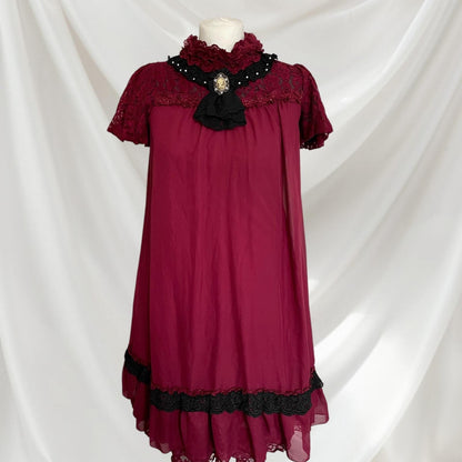 Axes femme burgundy lace dress - elegant gothic Lolita formal gown prom dress0