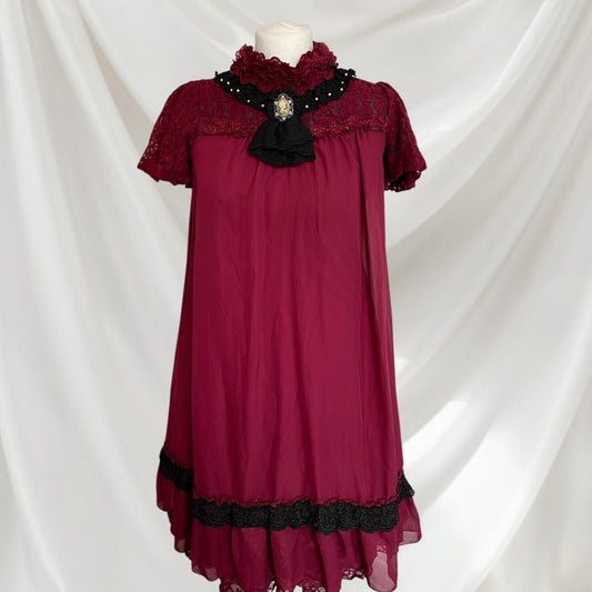 Axes femme burgundy lace dress - elegant gothic Lolita formal gown prom dress0