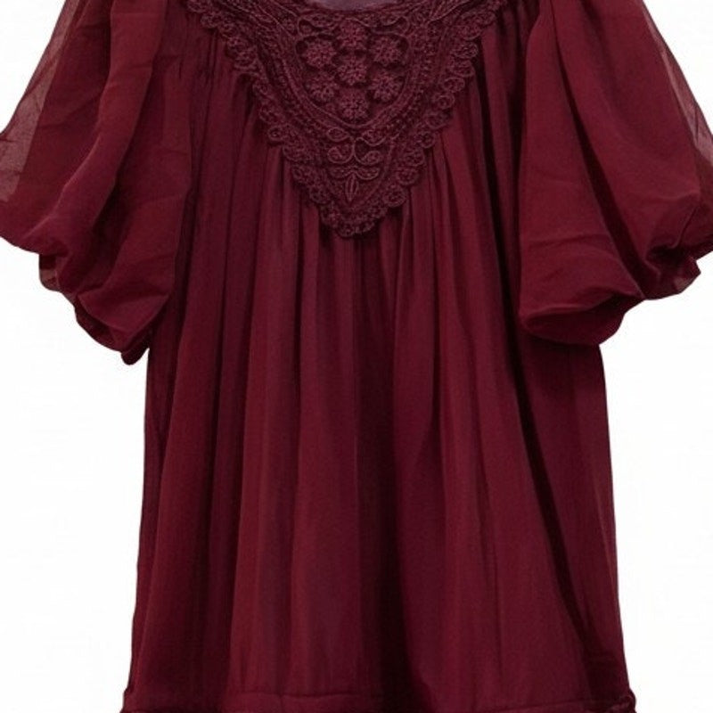 Japanese Vintage Wine Red Lace Dress – Elegant Romantic Style1