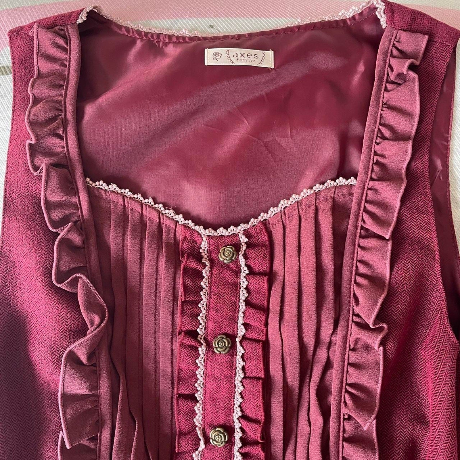 Axes Femme dusty rose and burgundy layered dress with ribbon belt2