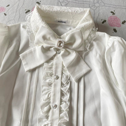 Japanese brand Noemie white lace ruffle blouse with detachable bow1
