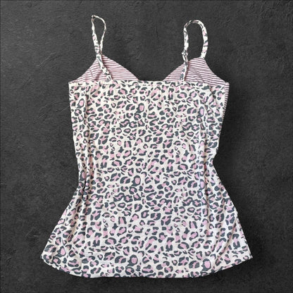 Vintage striped and leopard print camisole top1