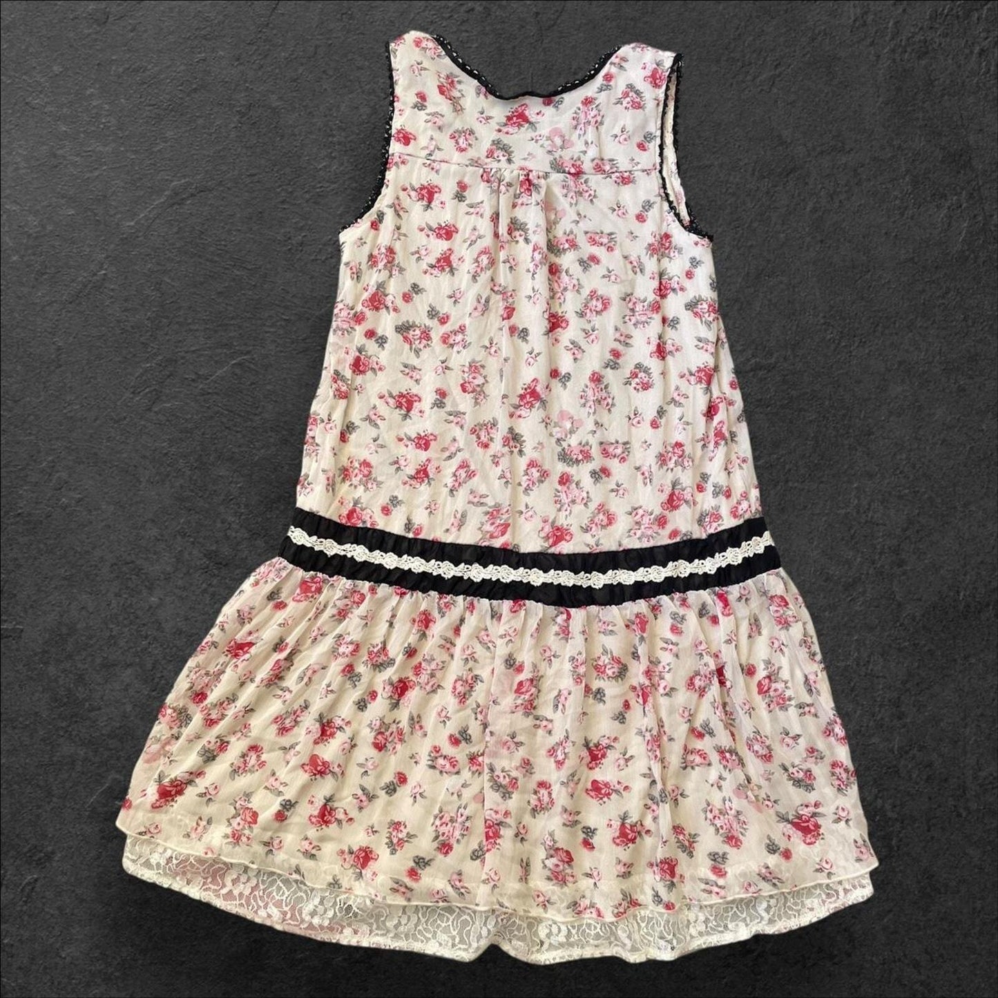 Axes femme rare vintage floral lace dress with black ribbon and button details 1