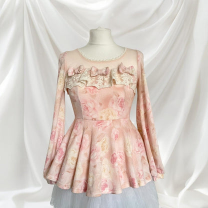 Liz Lisa pink floral peplum top – lace blouse with romantic rose print4