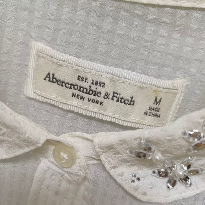 Japanese Vintage Sheer Blouse – Embroidered Collar, Soft & Lightweight1