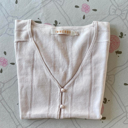 Vintage knit button-up top - light grey4