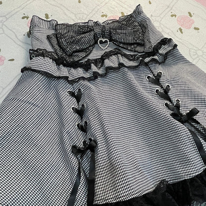 Noemie gingham lace up skirt with built-in shorts, girly jfashion4