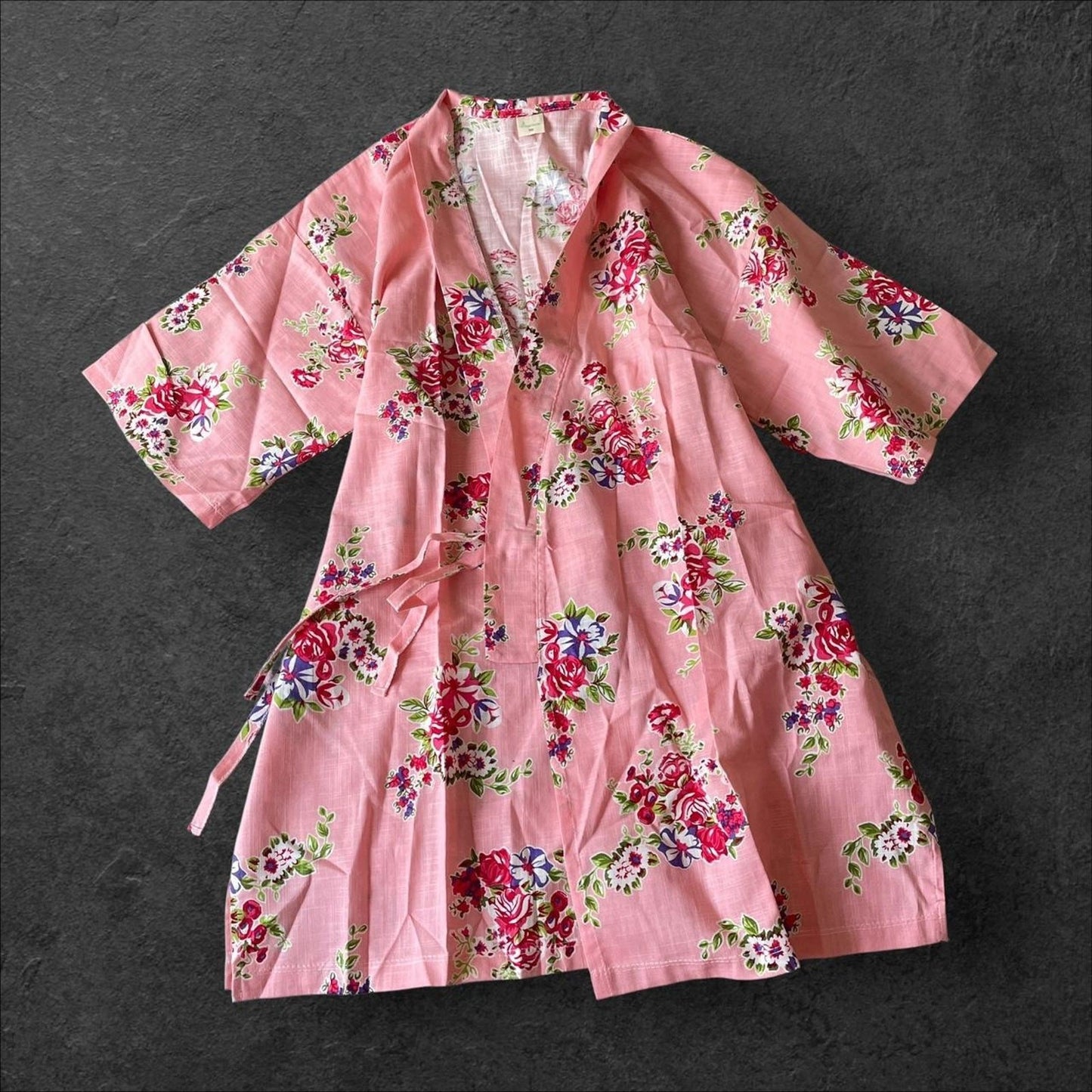 Pink floral cotton yukata-style loungewear 0