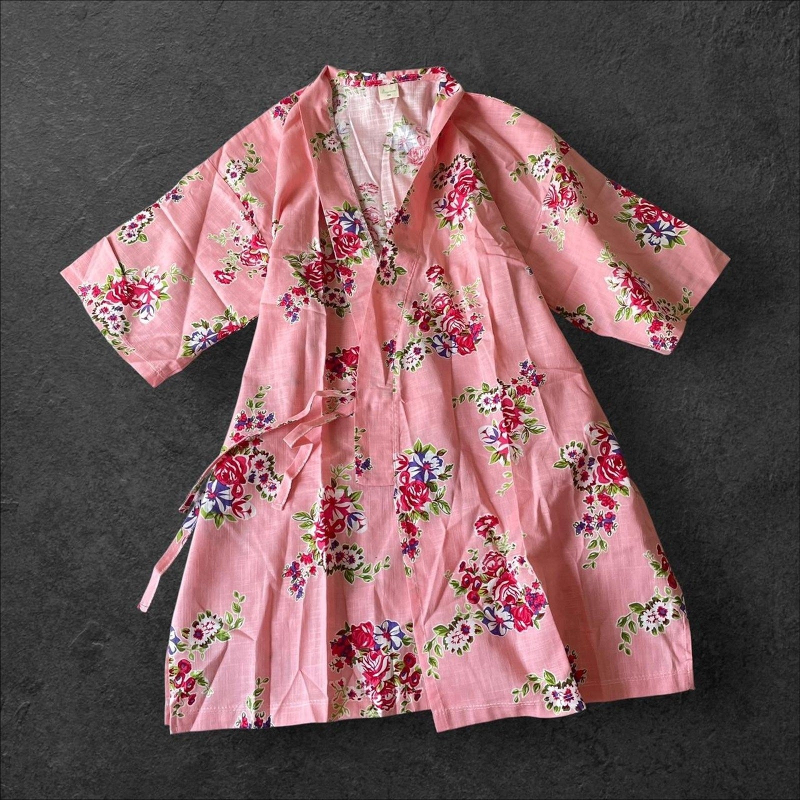 Pink floral cotton yukata-style loungewear 0