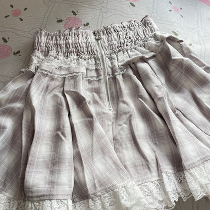 Noemie pink lace up skirt with builtin shorts, girly jfashion6