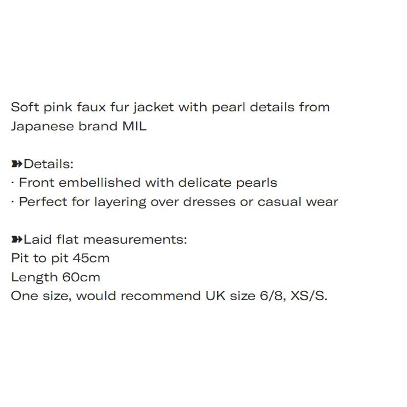 Soft pink faux fur jacket with pearl details from Japanese brand MIL5