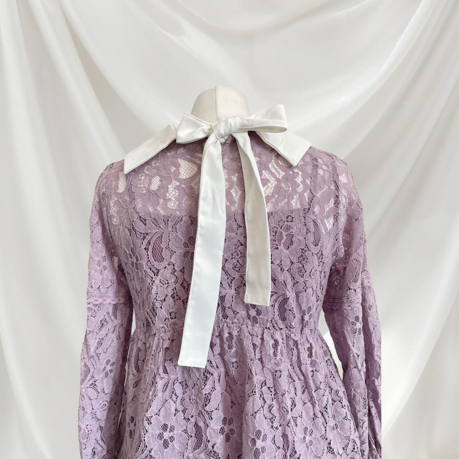 Axes Femme lavender lace dress with bow accent Two-piece set 5